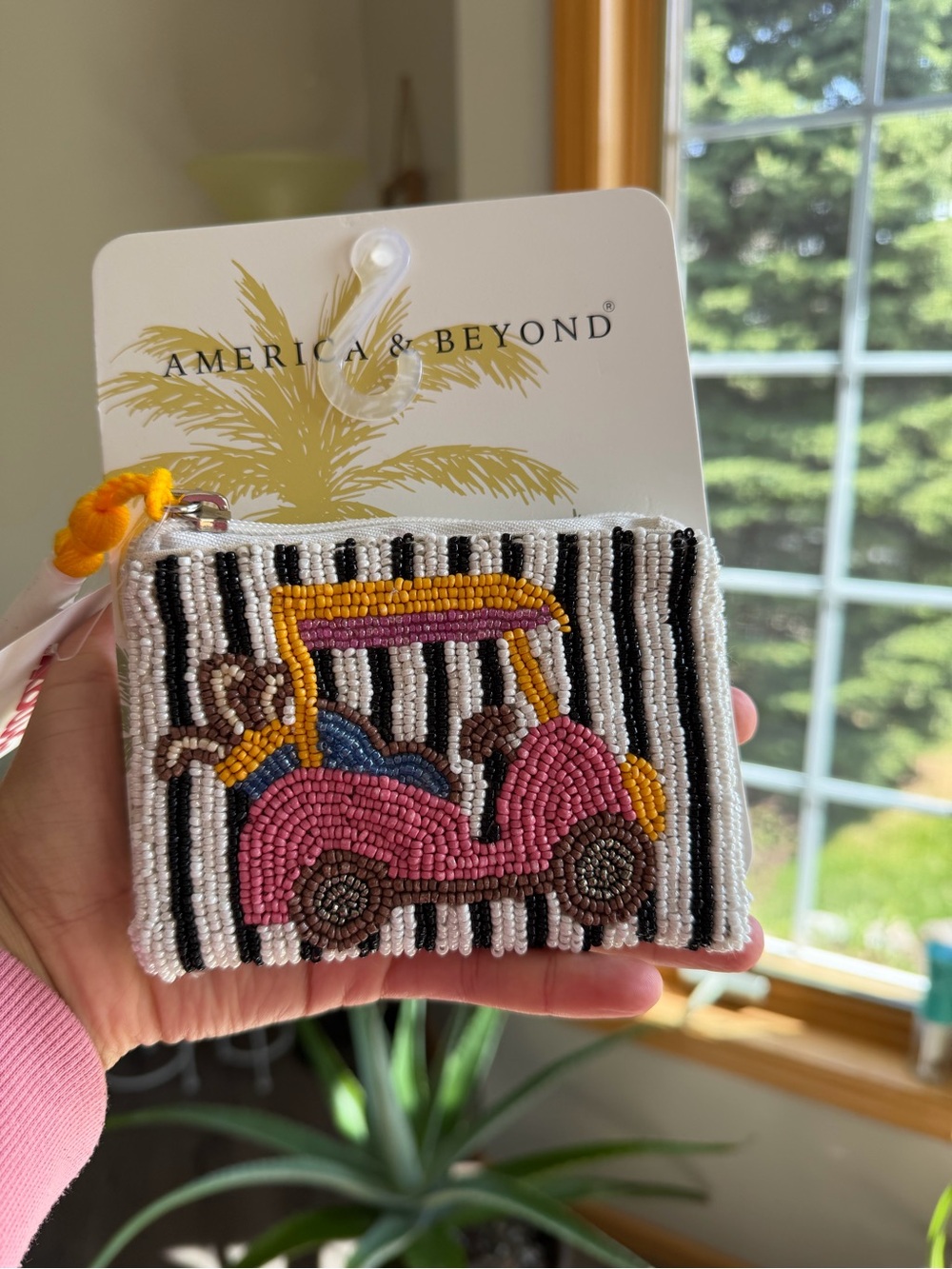 America & Beyond Pink Beaded Golf Car Coin Purse